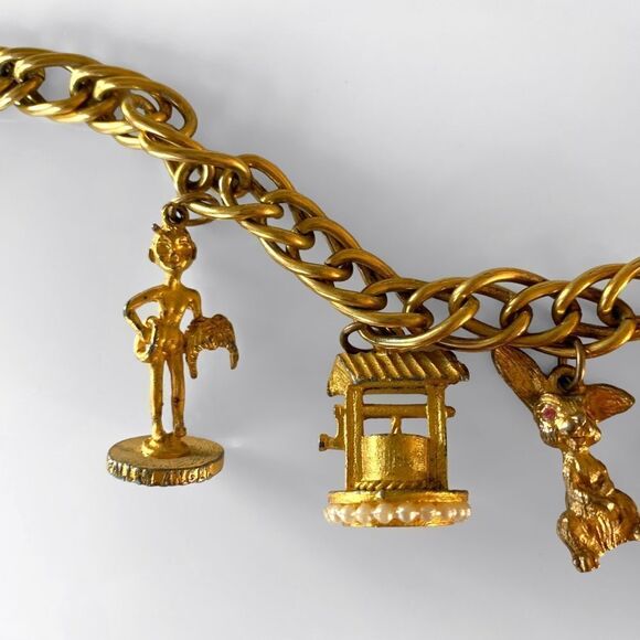 Vintage HOBCO Gold Chunky Charm Bracelet - Picture 2 of 8